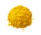 Dry turmeric powder on a white background; Curcuma domestica powder