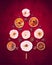 Dry winter fruits christmas tree on red background