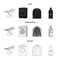 Dryer, washing machine, clean clothes, bleach. Dry cleaning set collection icons in black,monochrome,outline style