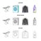 Dryer, washing machine, clean clothes, bleach. Dry cleaning set collection icons in cartoon,outline,monochrome style