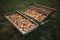 Drying apples in the garden, dried fruits in wooden pallets