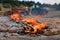 Drying clay pots on fire