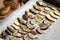 Drying pine boletes - wild edible mushrooms, on paper