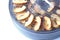 Drying sliced apples at home, white background, close-up