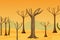 Dryland background with dead tree logs vector. Cutting trees and drought problem concept with dry yellow lands. The jungle turned