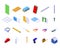 Drywall icons set isometric vector. House brush