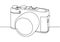 DSLR camera continuous one line drawing. Vector minimalism hand drawn sketch lineart simplicity design