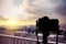 Dslr camera digital shooting on a cityscape sunset