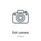 Dslr camera outline vector icon. Thin line black dslr camera icon, flat vector simple element illustration from editable cinema