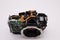 DSLR or Mirrorless Camera System Digital camera repair The camera is disassembled, white background.