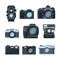 Dslr photo cameras. Vector set in cartoon style