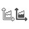 Dual chart with two growth curve line and solid icon, diagram concept, double line graph vector sign on white background