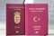 Dual citizenship concept. Danish and turkish passport. International id for danish and turkish citizen.