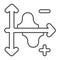 Dual graph with descending curve, plus and minus thin line icon, diagram concept, chart vector sign on white background