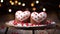 Dual Heart Cakes on Dark Wooden Backdrop for Valentine's - Generative AI