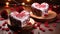 Dual Heart Cakes on Dark Wooden Backdrop for Valentine's - Generative AI