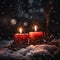 Dual Illumination: Red Candles Aglow in Tranquil Falling Christmas Snow