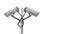 Dual surveillance cctv camera on pole isolated on whit background and copyspace, Use for surveillance camera and security content