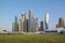 Dubai city Marina skyline view from Jumeriah - modern skyscrapers and tourist attractions in UAE
