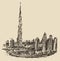 Dubai City Skyline Hand Drawn, Engraved Vector