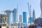 Dubai city towers and landmarks - Burj Khalifa tower - Construction site and cranes