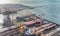 DUBAI - DECEMBER 2016: City port aerial view. Jebel Ali is the w