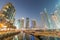 DUBAI - DECEMBER 2016: Marina buildings at sunset. Dubai attract