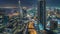 Dubai Downtown day to night timelapse modern towers panoramic view from the top in Dubai, United Arab Emirates.
