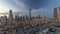 Dubai Downtown skyline day to night timelapse with Burj Khalifa and other towers paniramic view from the top in Dubai