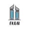 Dubai Emirates towers flat illustration with modern lettering