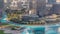 Dubai Fountain aerial timelapse. Musical fountain, located in an artificial lake in downtown