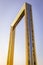 Dubai Frame ornamental golden facade, architectural landmark of Dubai.