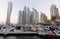 Dubai marina with famous landmarks buildings twisting tower