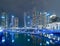 Dubai Marina and lake or river, Downtown skyline, United Arab Emirates or UAE. Financial district and business area in smart urban