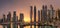 Dubai marina Panoramic skyline view with Golden Sunset