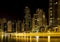 Dubai Marina skyline and skyscraper by night