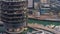 Dubai marina waterfront and building with different restaurants at each floor aerial timelapse.