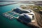 Dubai Metro as world\\\'s longest fully automated metro network, Dubai, UAE. Aerial photo of Yas Island Marina Abu Dhabi, AI