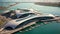 Dubai Metro as world\\\'s longest fully automated metro network, Dubai, UAE. Aerial photo of Yas Island Marina Abu Dhabi, AI