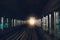 Dubai metro inside, subway station platform, view from train, corridor or tunnel view with perspective