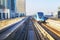 Dubai Metro. View from the cockpit of the golden car