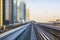 Dubai Metro. View from the cockpit of the golden car