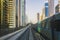 Dubai Metro. View from the cockpit of the golden car