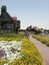 Dubai miracle garden beautiful huts decorated by colorful flowers