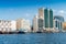 DUBAI - OCTOBER 7, 2015: Dubai creek with buildings and boats. D