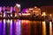 Dubai parks river land beautiful view and light reflections at night