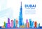 Dubai Skyline Panorama, Modern Building Cityscape Business Travel And Tourism Concept