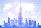 Dubai Skyline Panorama Over World Map, Modern Building Cityscape Business Travel And Tourism Concept