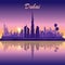 Dubai skyline silhouette on sunset background