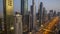 Dubai skyline during sunset with amazing city center lights and road traffic UAE.